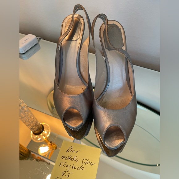 Dior silver metallic peep toe sling back - Picture 1 of 3